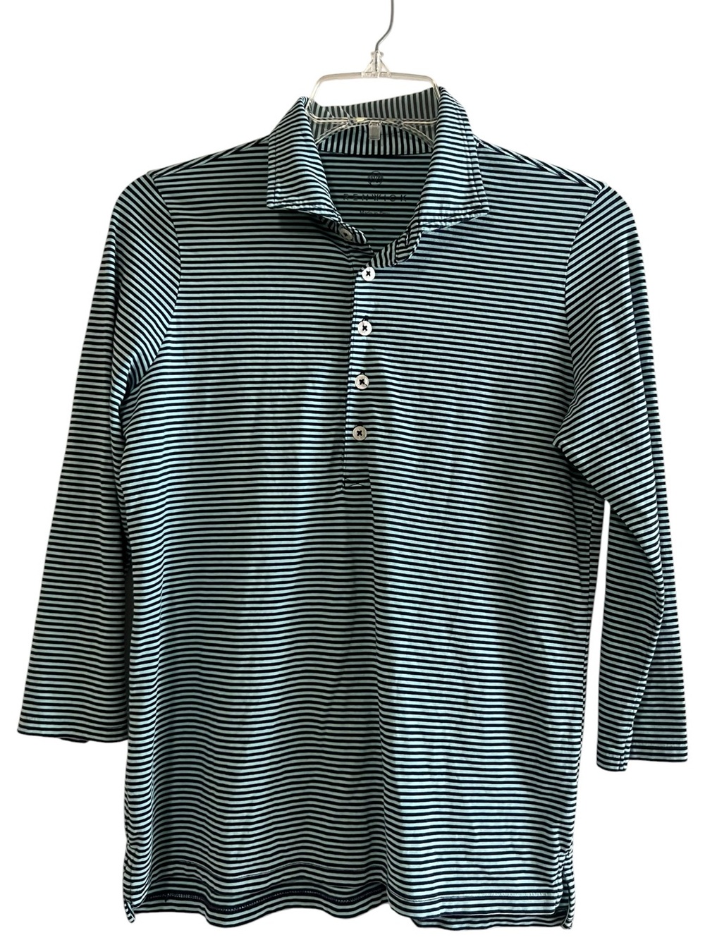 Renwick Performance Striped Long Sleeve Polo Shirt Small
